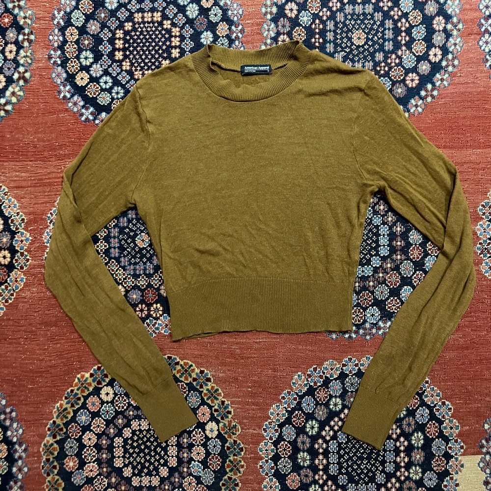 American Apparel Olive Green Cropped Crewneck Sweater